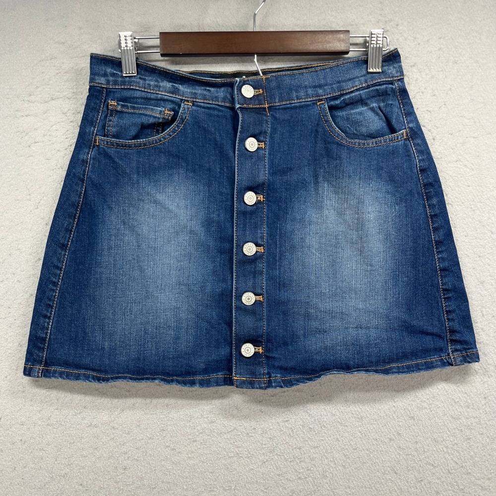 Express Jeans Denim Skirt Womens 6 Blue Button Front Mini Stretch Streetwear Y2K
